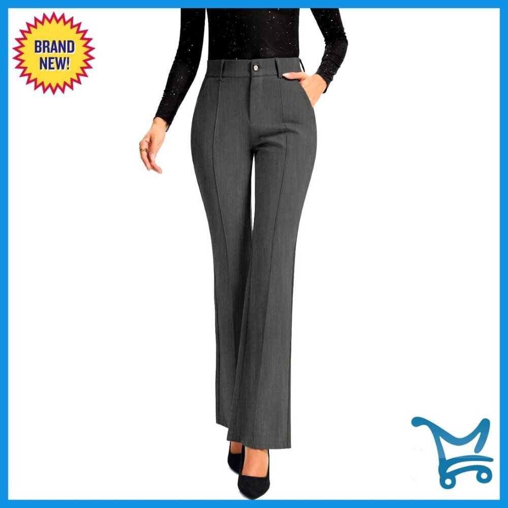 Stretchy Bootcut Work Pants with Pockets High Waist Elastic Office Casual
